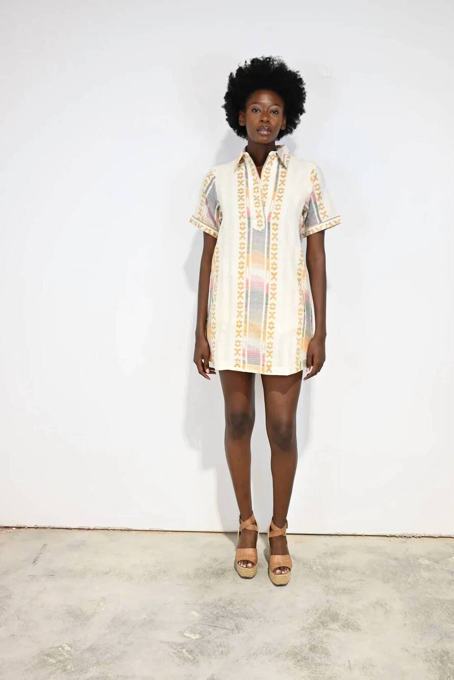 NEW NEVER A WALLFLOWER split neck mini dress in oaxaca handloom